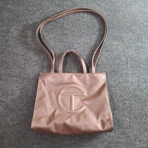 Telfar Medium Shopping Bag Chocolate Vegan Leather Unisex Tote‎ Purse Logo